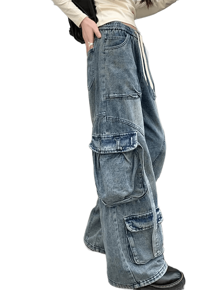 Jeansy Y2K z kieszeniami