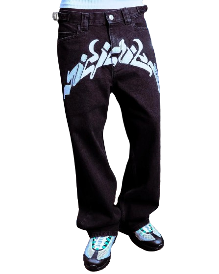 Jeansy baggy z napisem