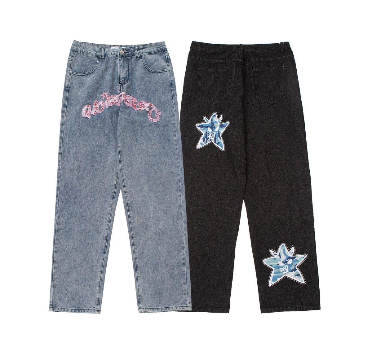 Jeans with an inscription on the front