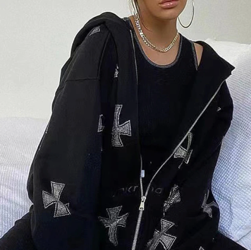 UNISEX black sweatshirt with crosses