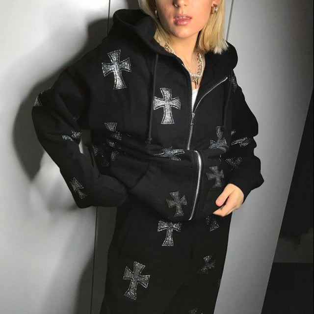 UNISEX black sweatshirt with crosses