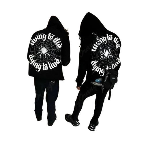 Y2K Black Spring and Autumn Relaxed Super Dalian Hoodie with Spider Pattern on The Back Couple Hoodie Hoodie Men Streetwear