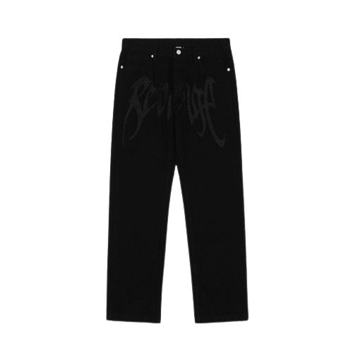 Trousers with black lettering