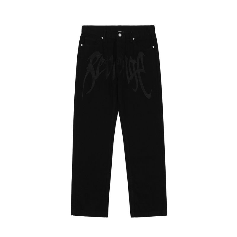 Trousers with black lettering