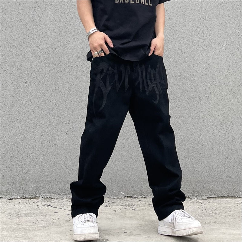 Trousers with black lettering